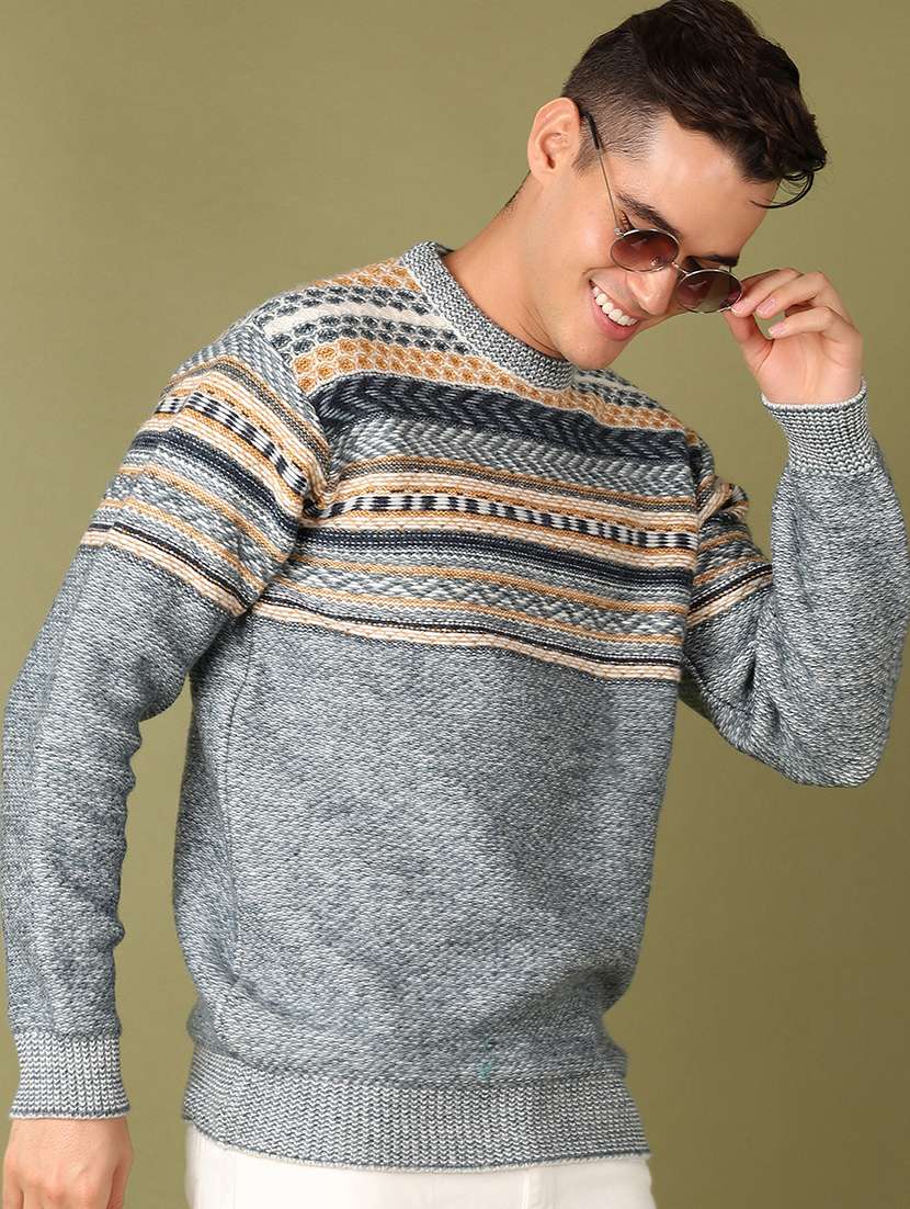 men round neck self design pullover - 21519379 -  Standard Image - 1