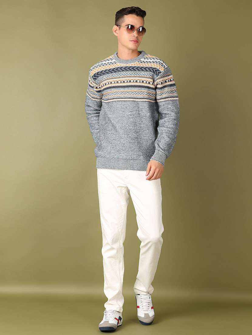 men round neck self design pullover - 21519379 -  Standard Image - 4