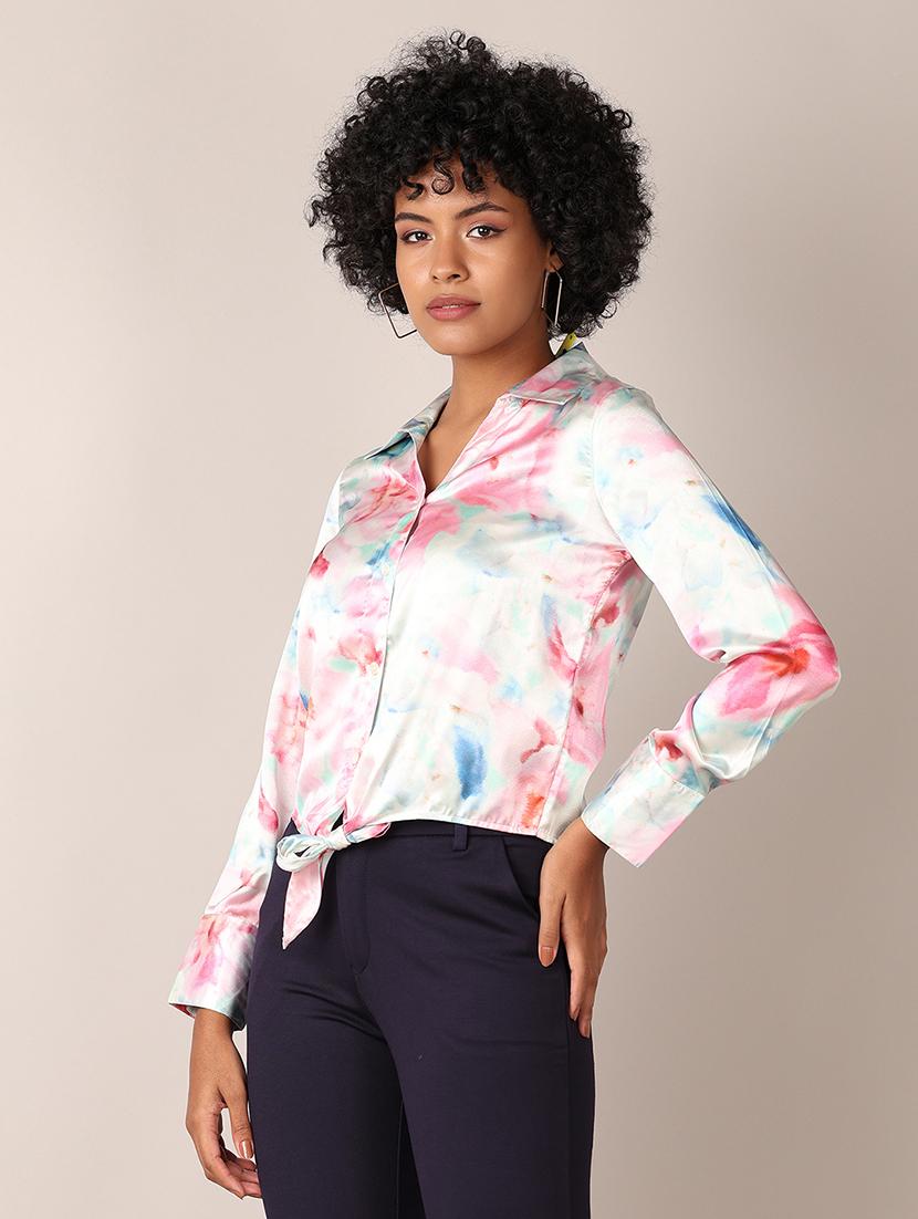 women printed collared crop shirt - 21519421 -  Standard Image - 1