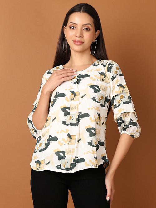 women white printed round neck regular top - 21519444 - Standard Image - 0
