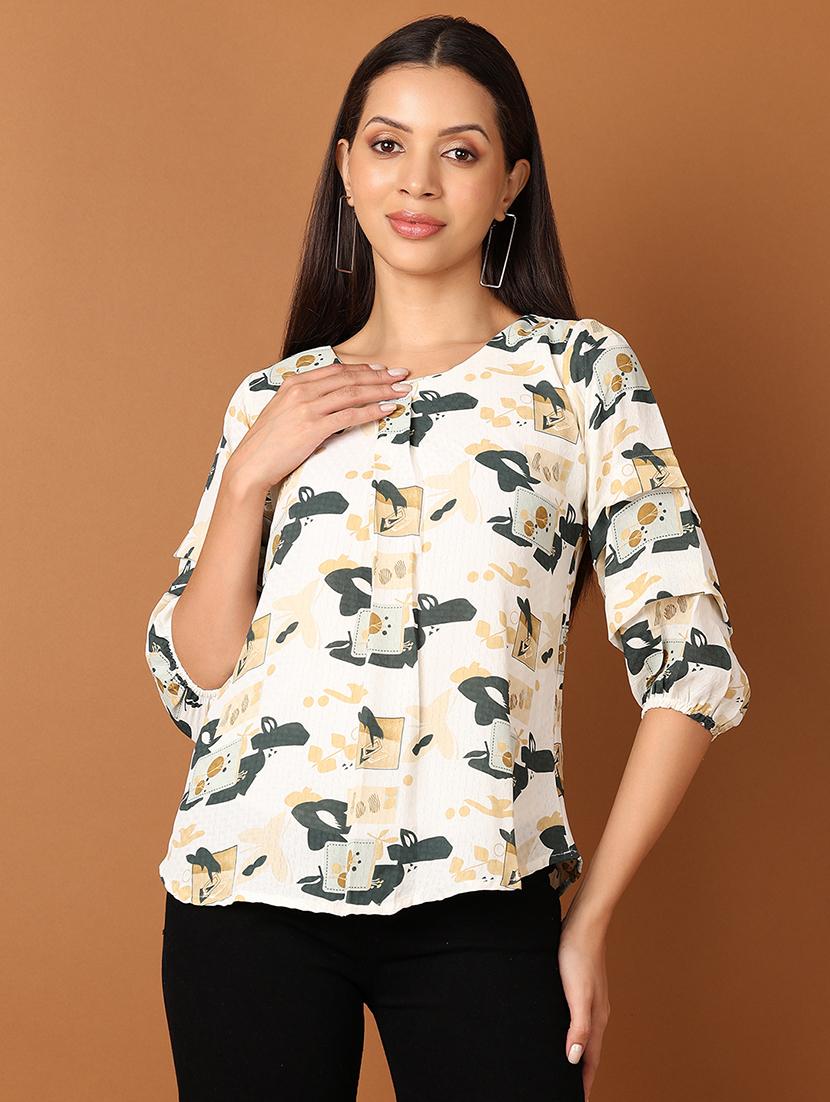women white printed round neck regular top - 21519444 - Zoom Image - 0