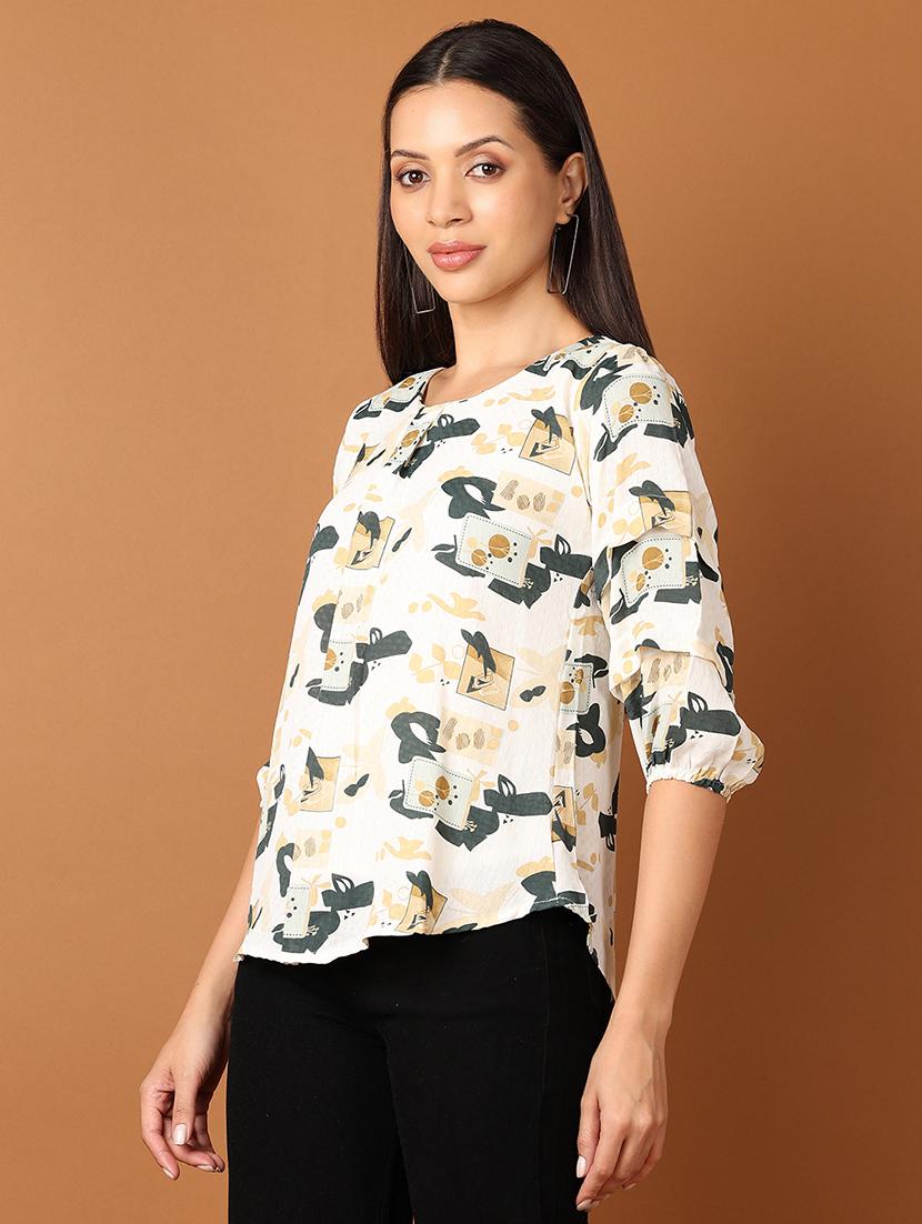 women white printed round neck regular top - 21519444 -  Standard Image - 1