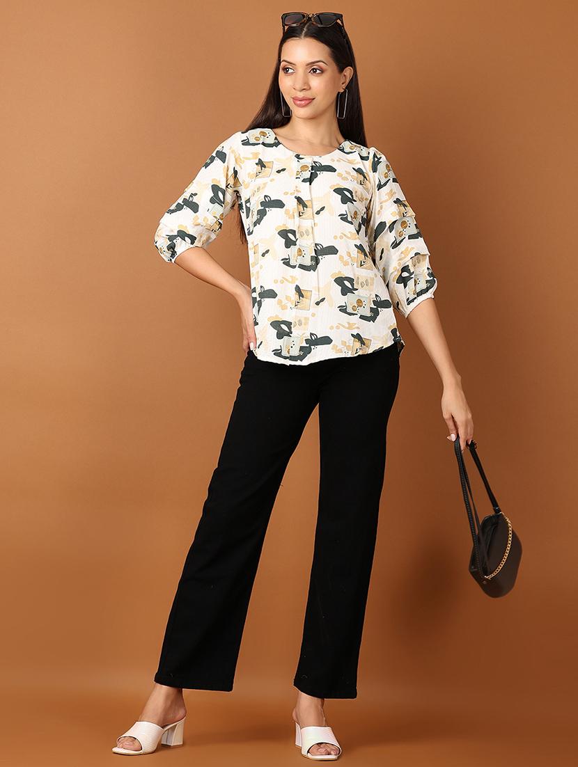 women white printed round neck regular top - 21519444 - Standard Image - 4