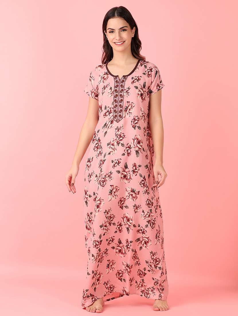 women peach floral printed nighty - 21519445 -  Standard Image - 1