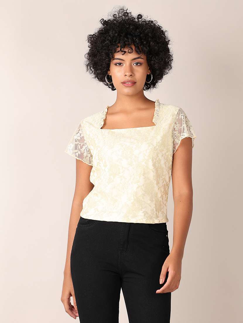 women self designed short sleeves crop top - 21519454 -  Standard Image - 1