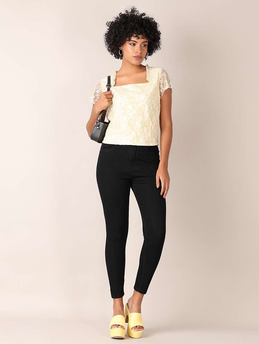 women self designed short sleeves crop top - 21519454 -  Standard Image - 4