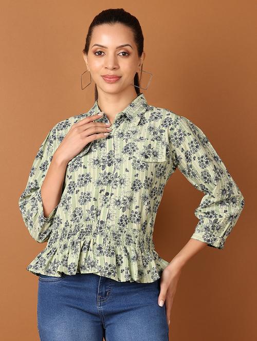 women floral printed shirt collar neck regular top - 21519497 - Standard Image - 0