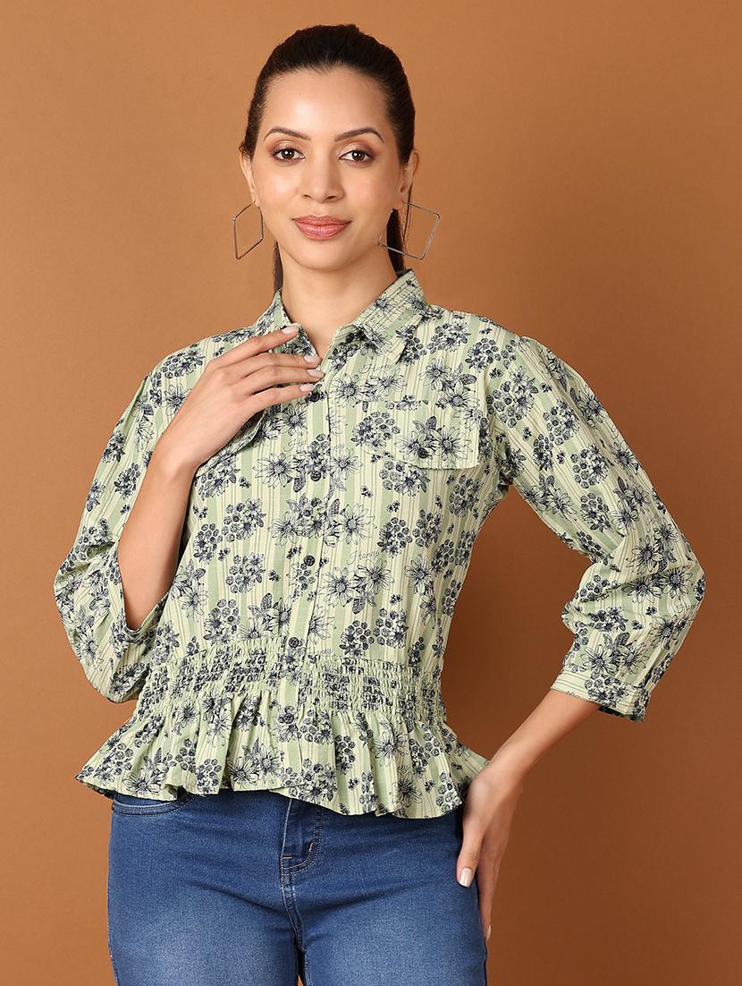 women floral printed shirt collar neck regular top - 21519497 - Zoom Image - 0