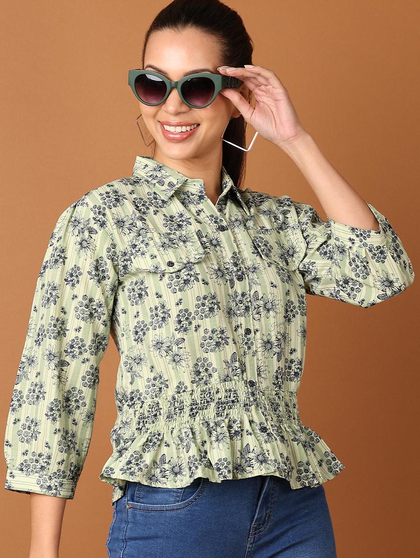 women floral printed shirt collar neck regular top - 21519497 -  Standard Image - 1