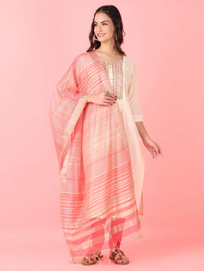 women peach striped dupatta - 21519558 -  Standard Image - 4