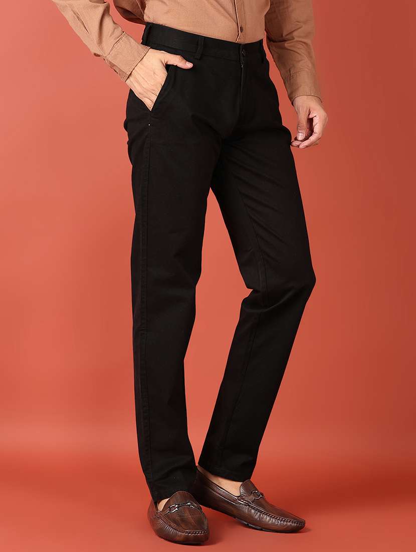 men black solid chinos casual trouser - 21519661 -  Standard Image - 1