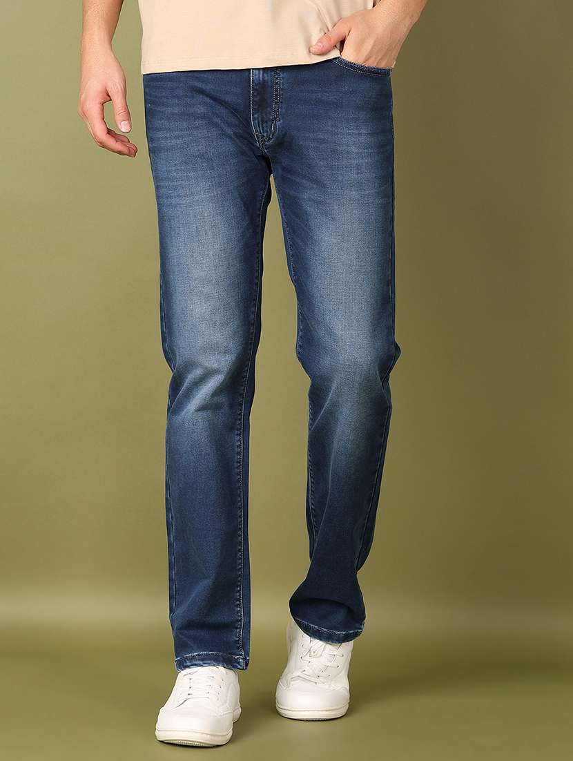 men solid mid rise straight fit jean