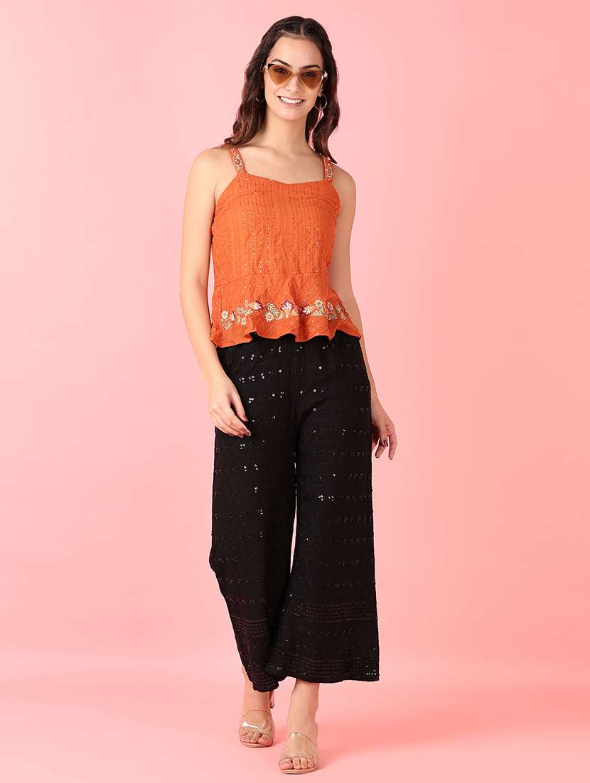 women black embroidered palazzo - 21519746 -  Standard Image - 4