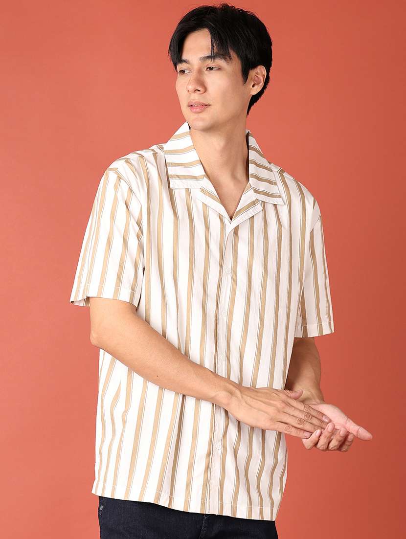 men stripes short sleeves casual shirt - 21519769 -  Standard Image - 1