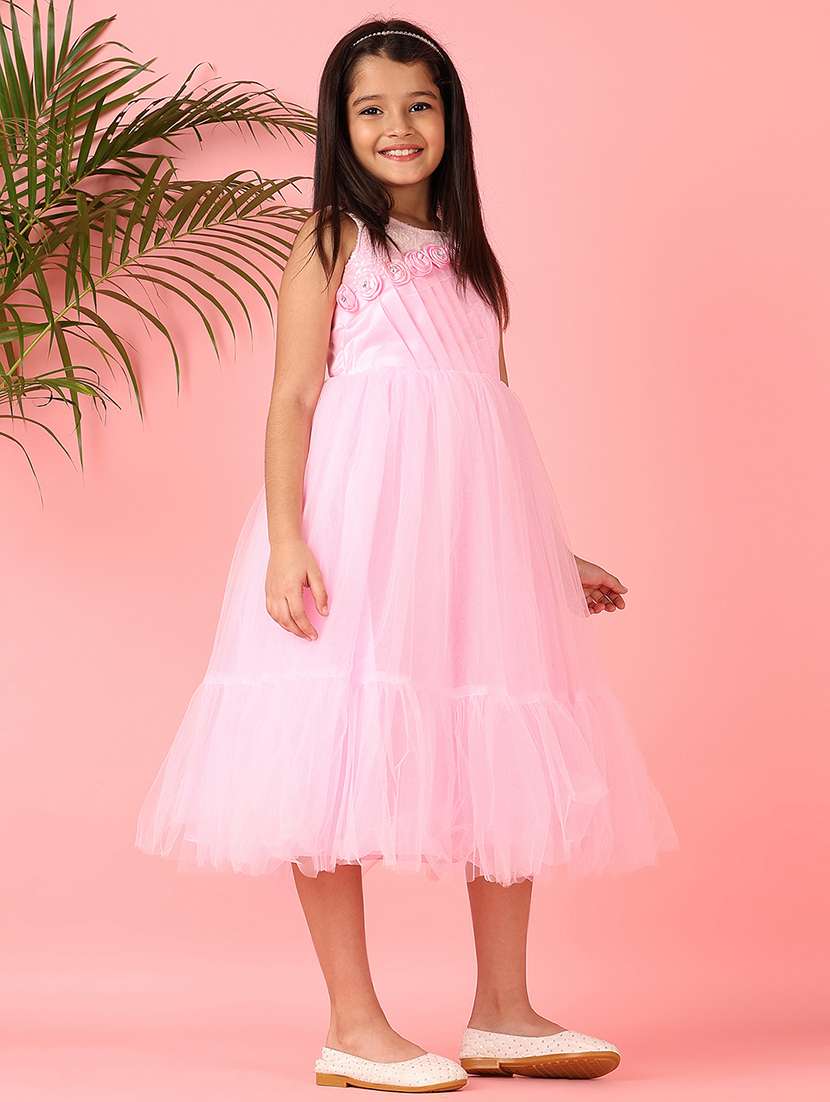 girls pink solid round neck frock - 21519772 -  Standard Image - 1