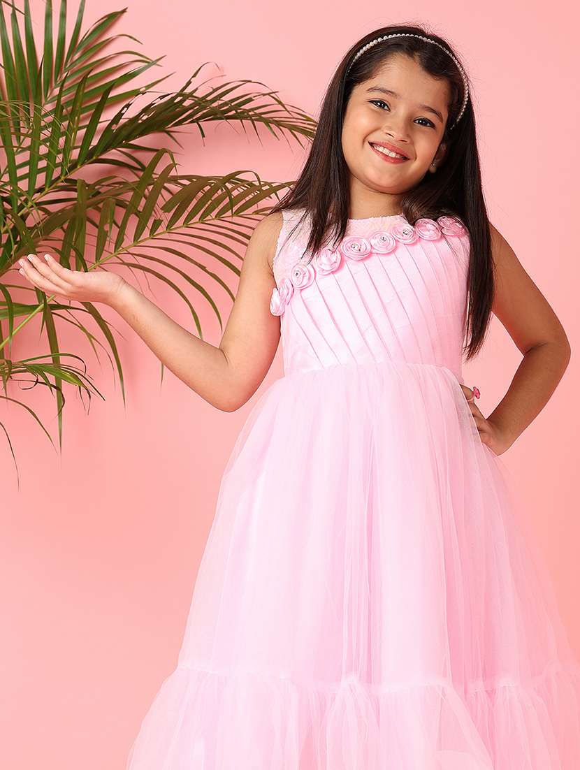 girls pink solid round neck frock - 21519772 -  Standard Image - 4
