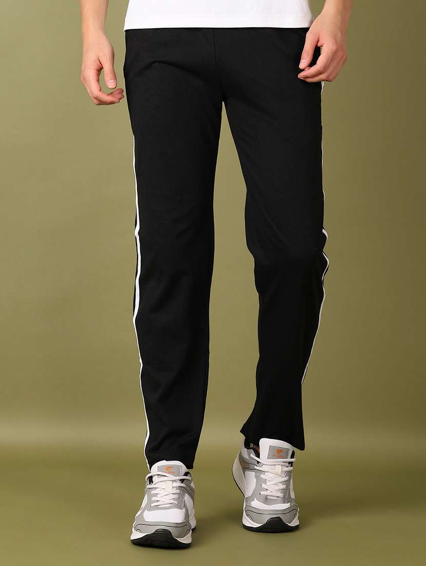 men mid rise side taped full length track pant - 21519773 -  Standard Image - 1