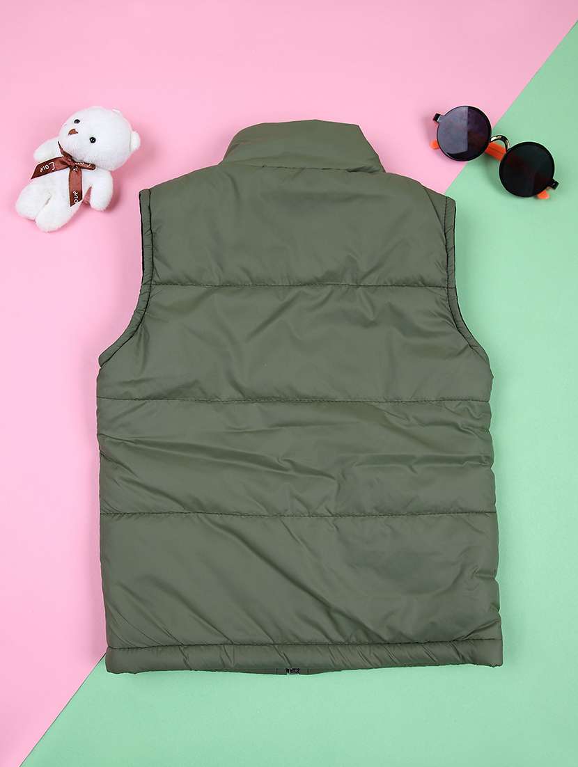 boys green solid sleeveless quilted jacket - 21519920 -  Standard Image - 1