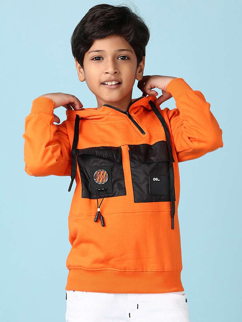 boys orange color block hooded neck sweatshirt - 21519924 -  Standard Image - 1