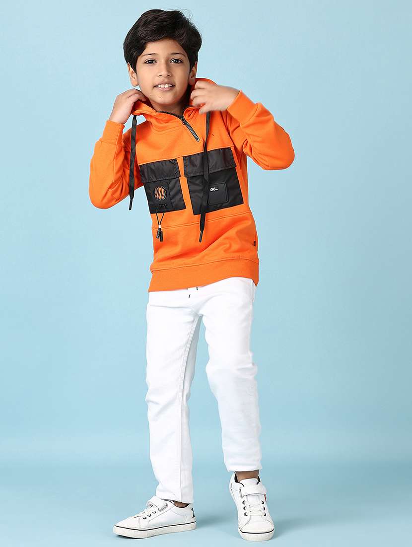 boys orange color block hooded neck sweatshirt - 21519924 -  Standard Image - 4