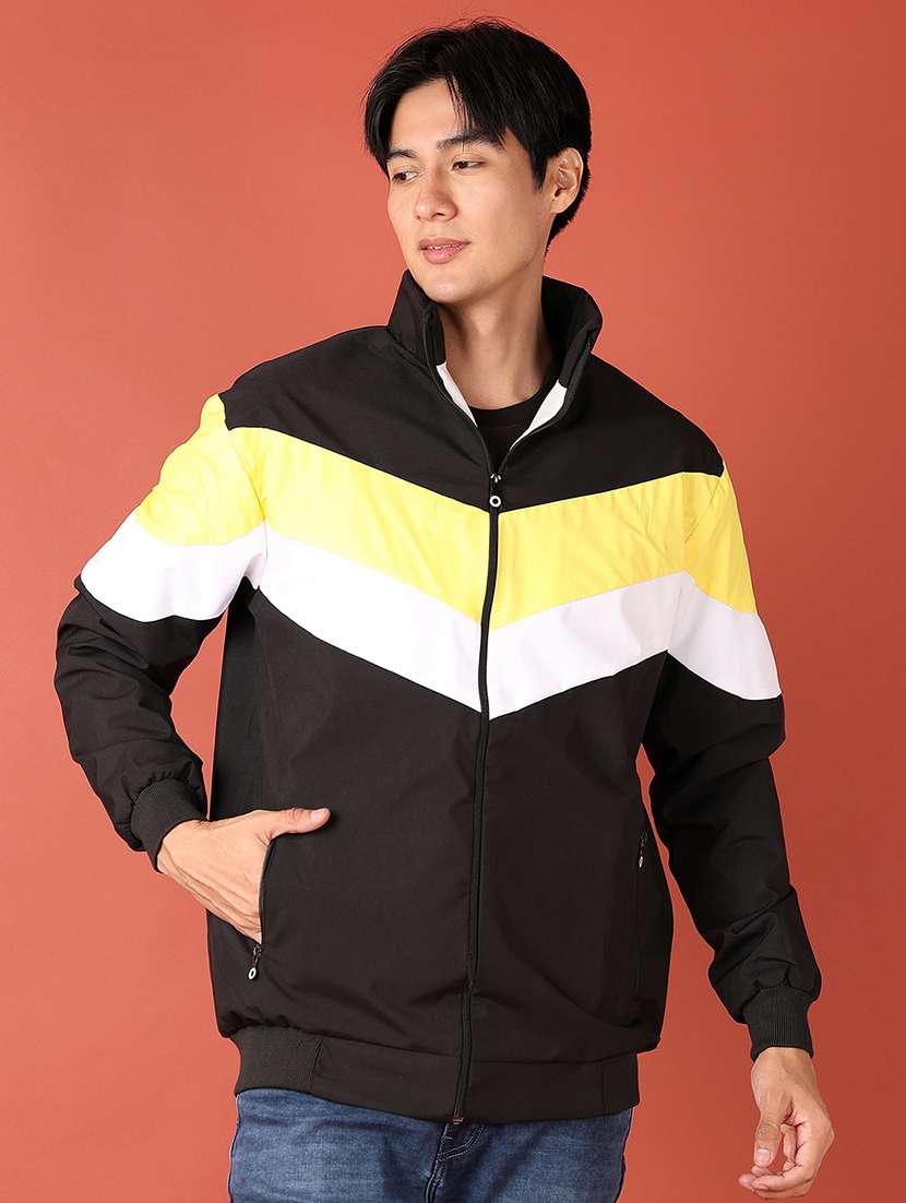 men black color block bomber jacket