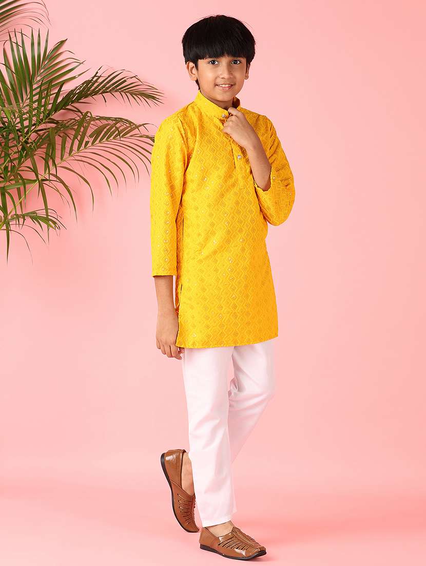 boys embroidered long sleeve kurta set - 21519953 -  Standard Image - 1