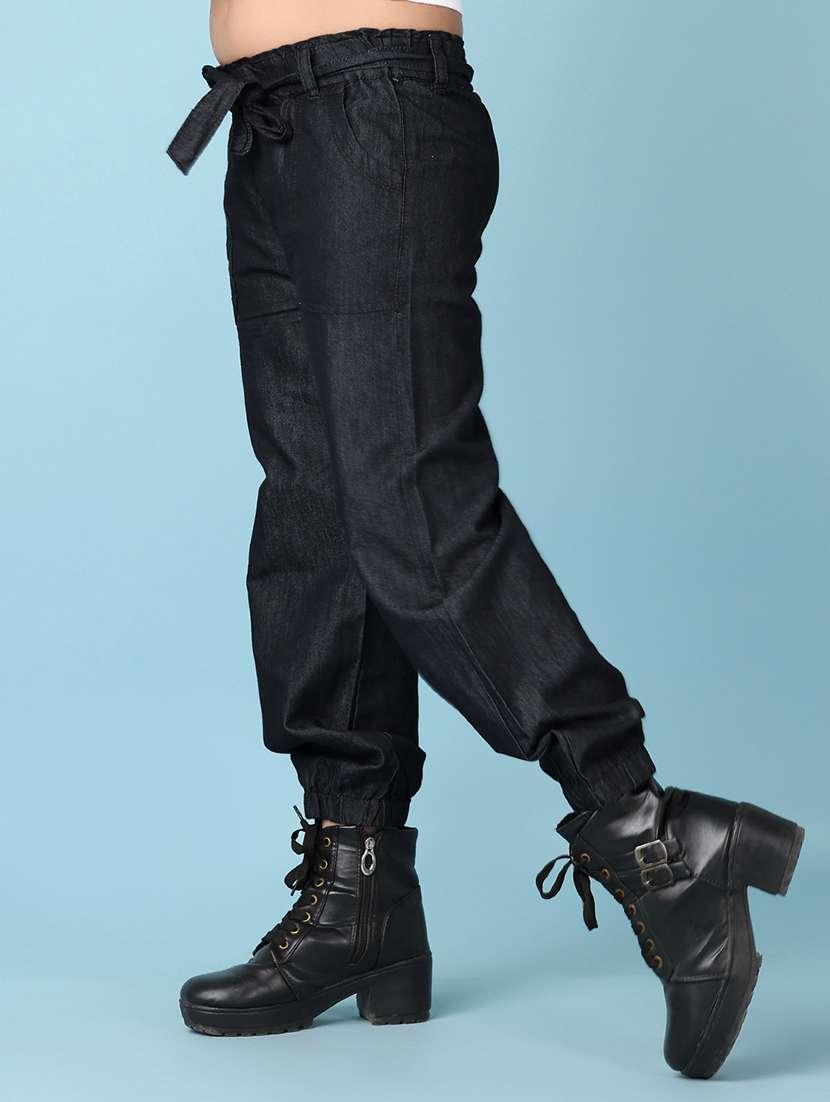girls black solid joggers - 21519957 -  Standard Image - 1