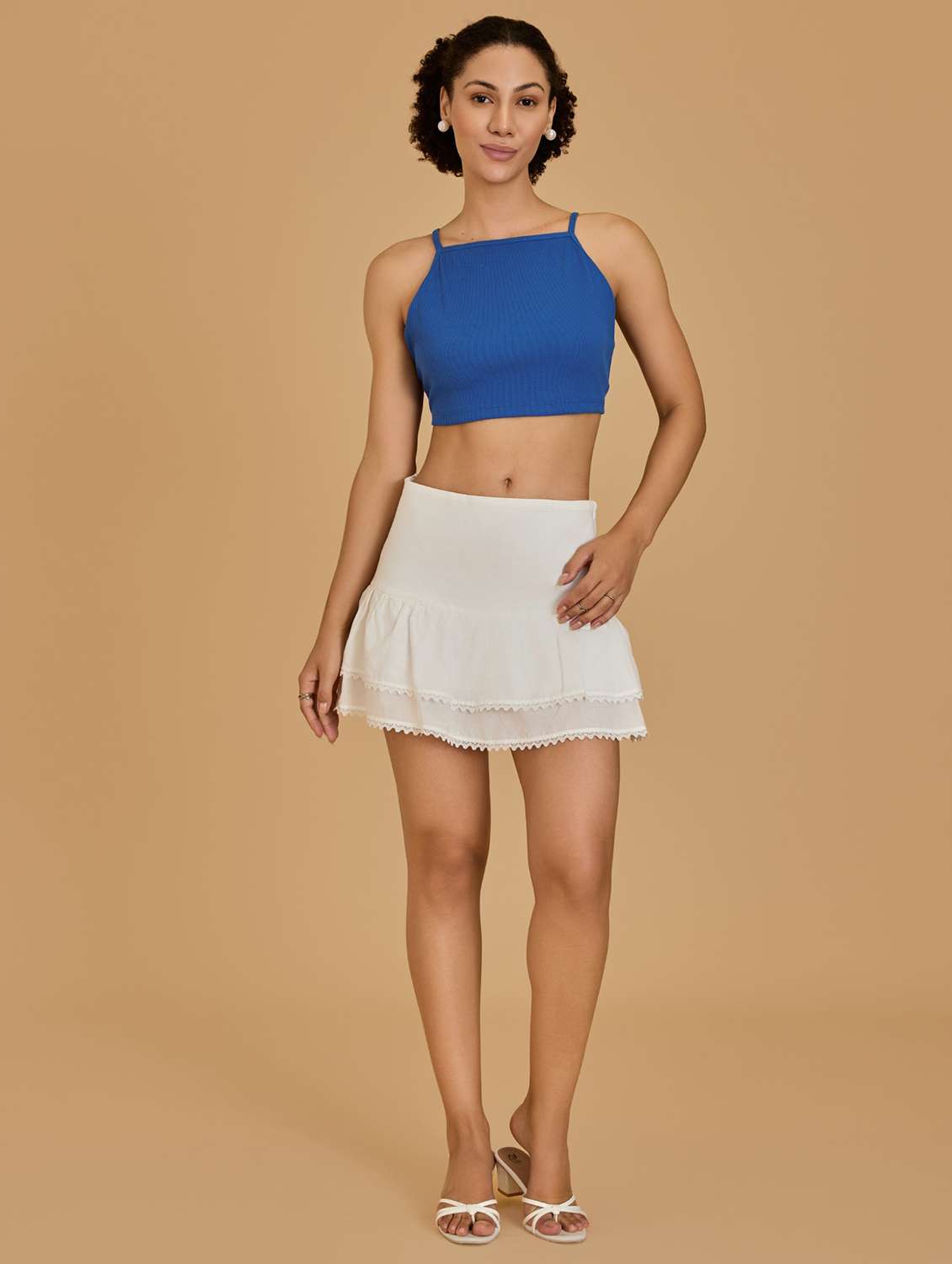 women blue cotton blend crop top - 21520214 -  Standard Image - 4