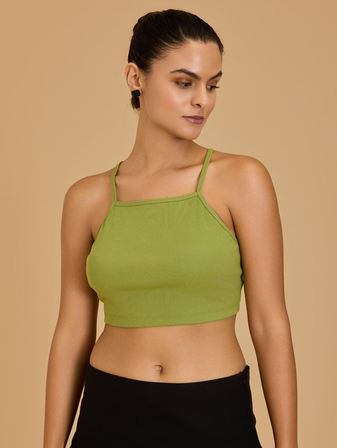 women green cotton blend crop top - 21520215 - Standard Image - 1