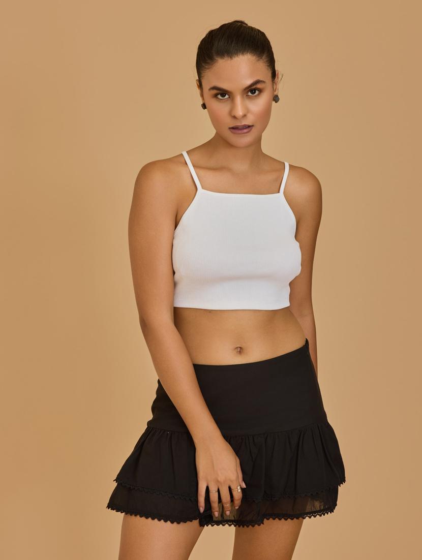 women white cotton blend crop top - 21520216 - Zoom Image - 0