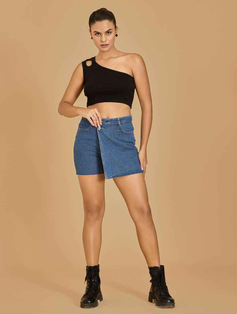 women black cotton blend crop top