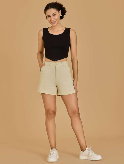 women black cotton blend crop top - 21520227 - Standard Image - 0