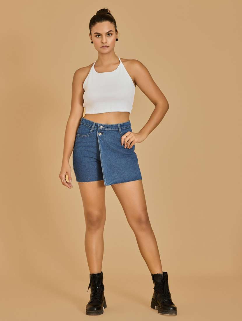 women white cotton blend crop top