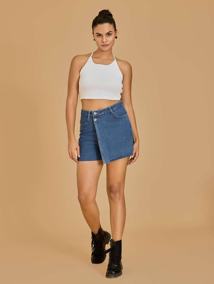 women white cotton blend crop top - 21520229 - Standard Image - 1