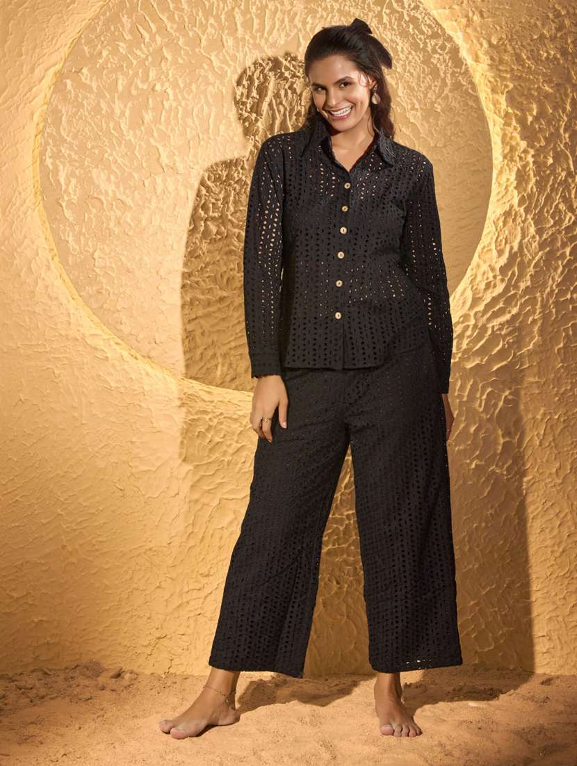 women black shirt & trouser co-ord set - 21520232 -  Standard Image - 1