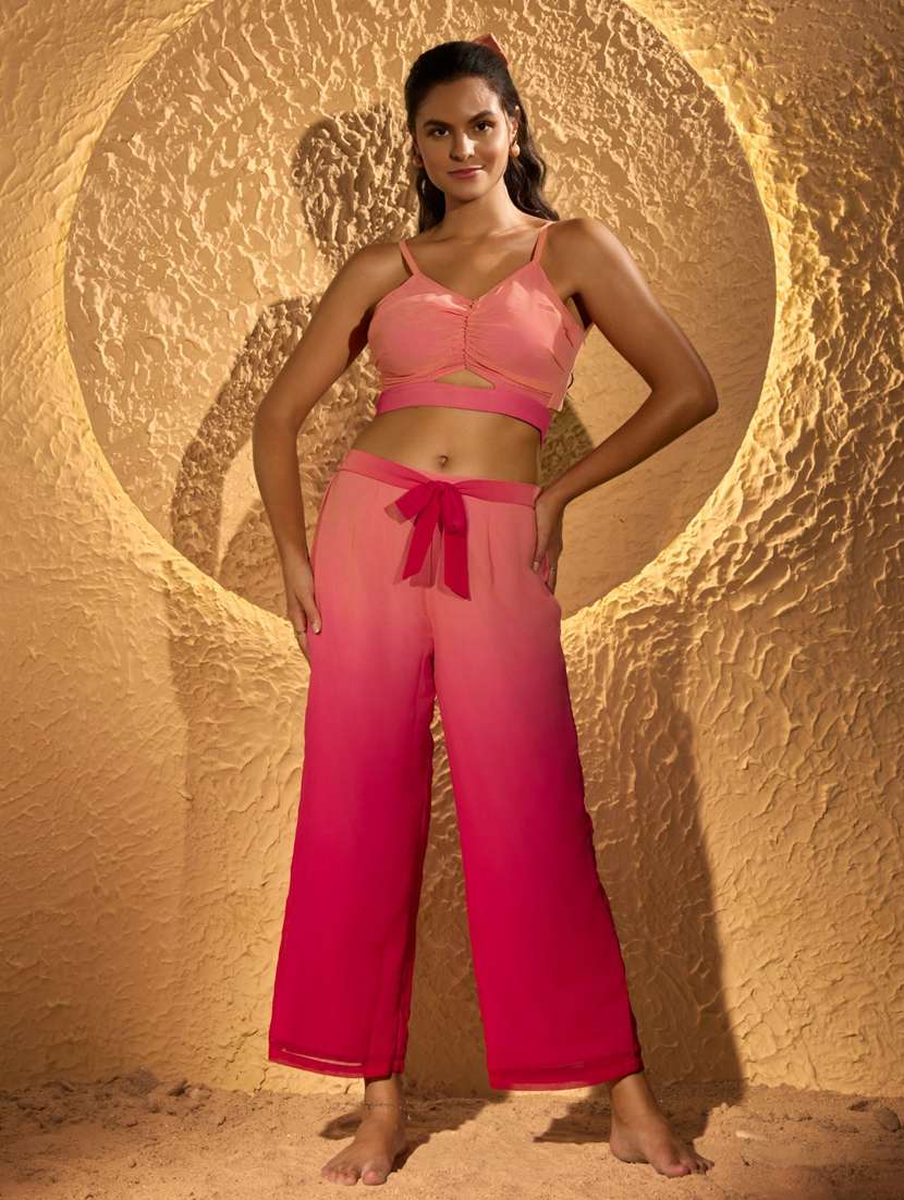 women pink top & palazzo co-ord set