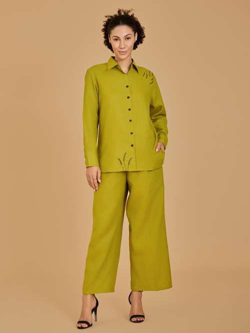 women green shirt & trouser co-ord set