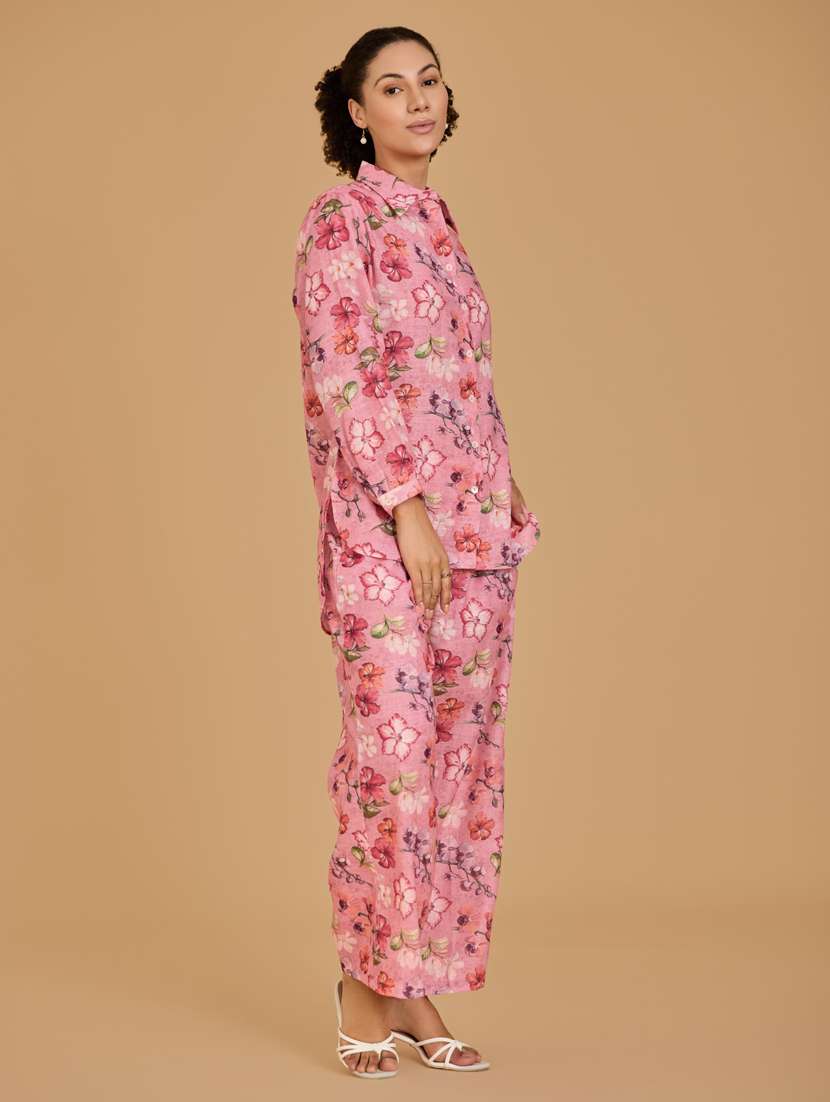 women pink shirt & trouser co-ord set - 21520241 -  Standard Image - 1
