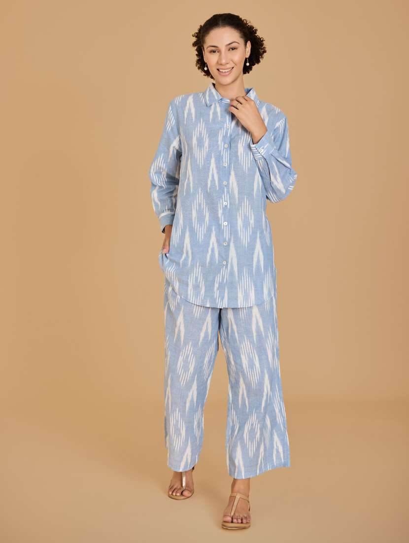 women light blue shirt & trouser co-ord set - 21520242 -  Standard Image - 1