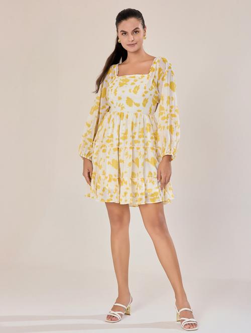 women white georgette fit & flare dress - 21520247 -  Standard Image - 0