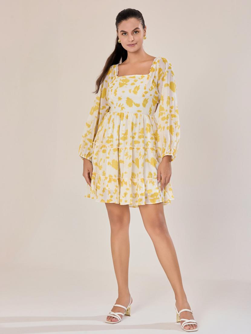 women white georgette fit & flare dress - 21520247 -  Zoom Image - 0