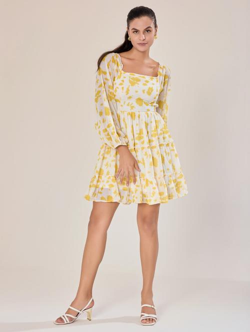 women white georgette fit & flare dress - 21520248 - Standard Image - 0