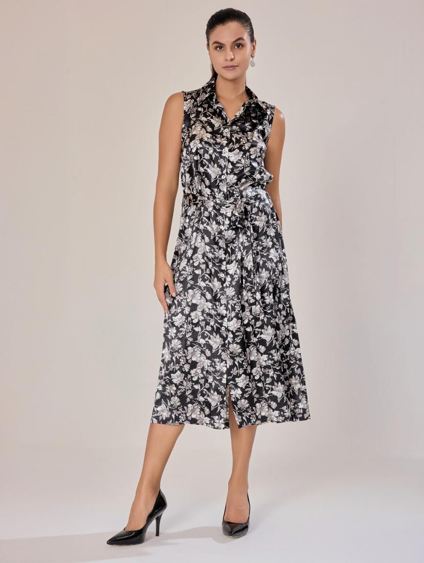 women black satin a-line dress - 21520251 - Zoom Image - 0