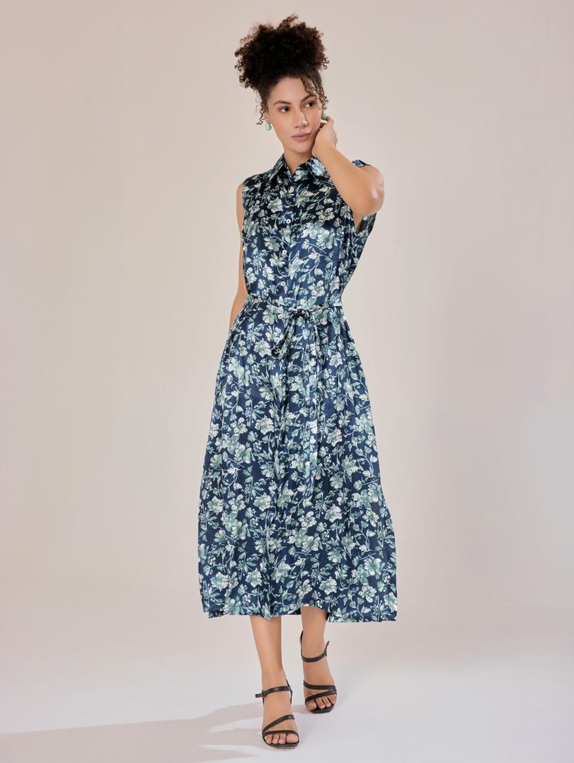 women blue satin a-line dress - 21520252 - Zoom Image - 0