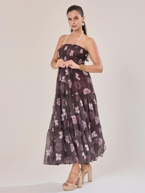women brown georgette fit & flare dress - 21520255 -  Standard Image - 0