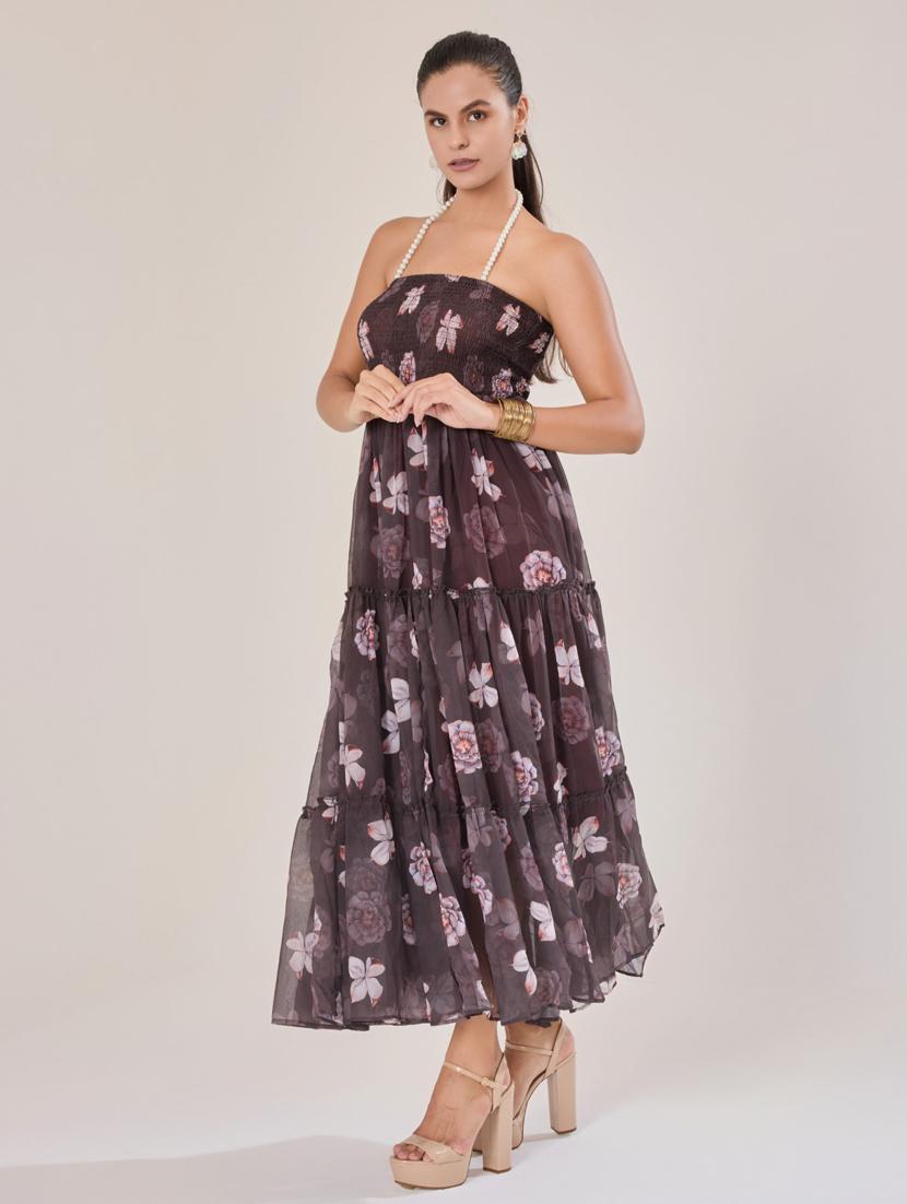 women brown georgette fit & flare dress - 21520255 -  Zoom Image - 0