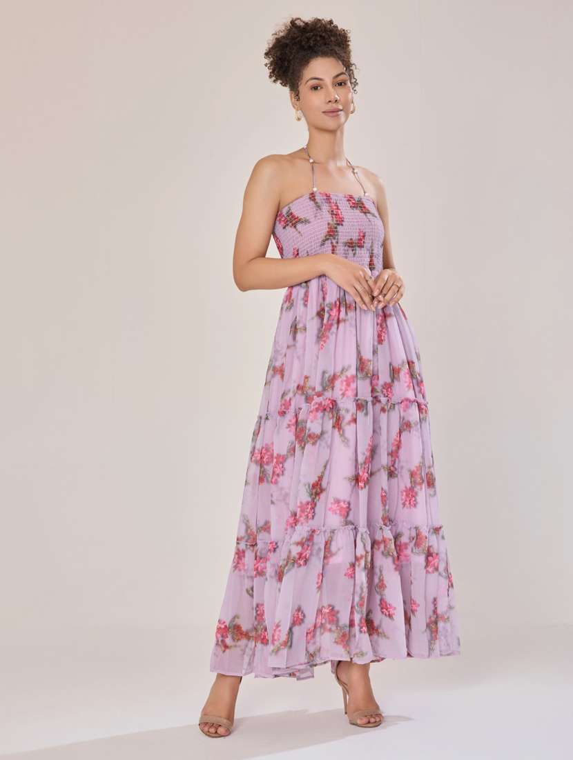 women lavender georgette fit & flare dress - 21520256 - Standard Image - 1