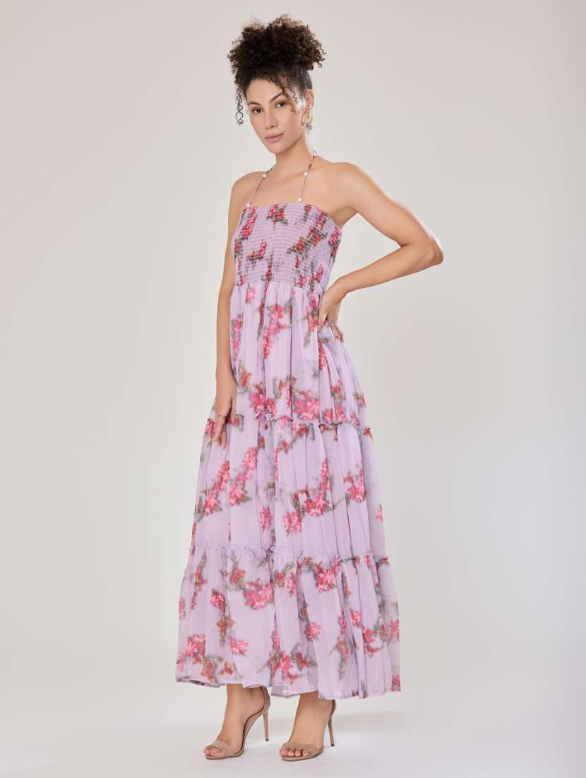 women lavender georgette fit & flare dress - 21520256 - Standard Image - 4