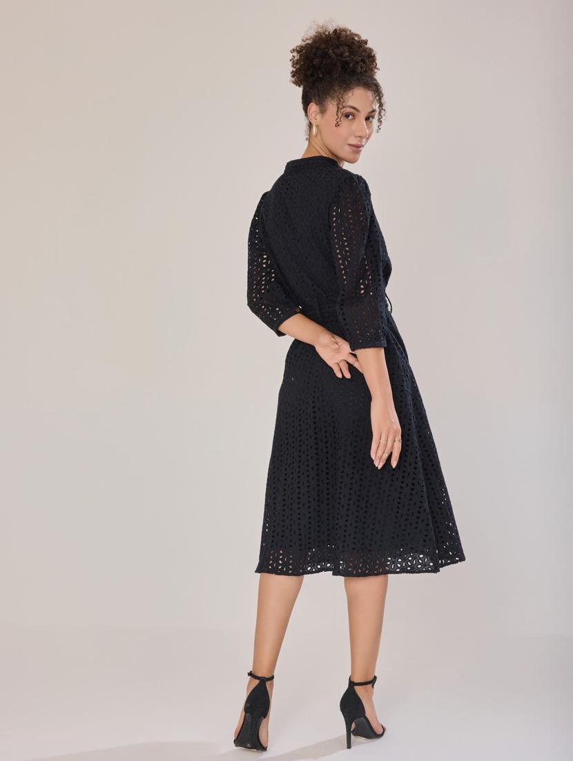 women black cotton blend a-line dress - 21520260 - Standard Image - 6