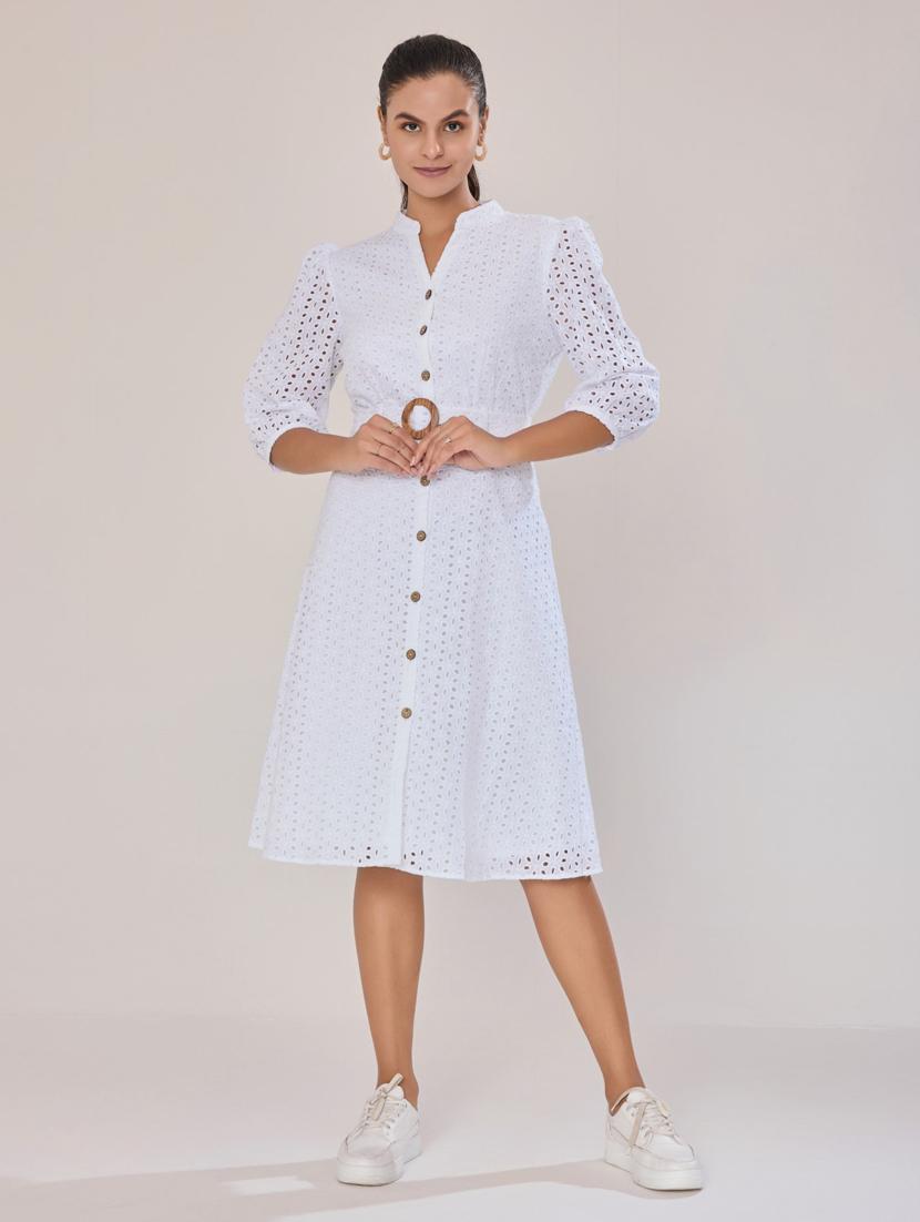 women white cotton blend a-line dress - 21520261 - Zoom Image - 0